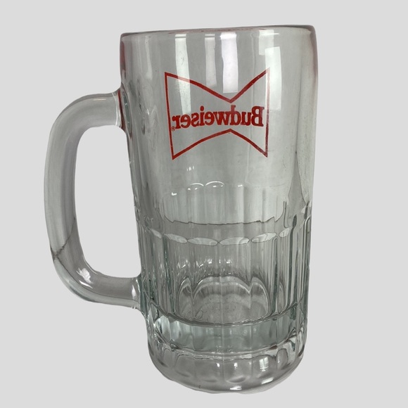 Thick Heavy Red Budweiser Glass Beer Mug - Picture 2 of 3